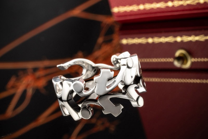 Cartier Ring Signature Schriftzug Icons in 750er Weißgold Größe 53 OVP 