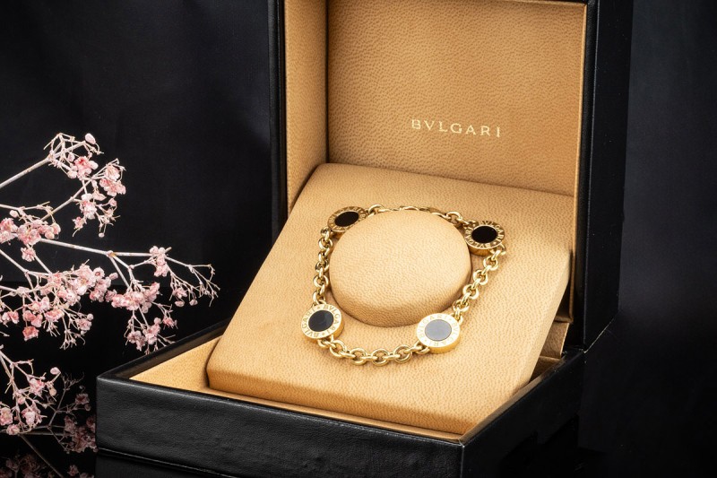 Bvlgari Onyx Armband Schwarz Massive Ausführung 19 cm in 750er Gelbgold 