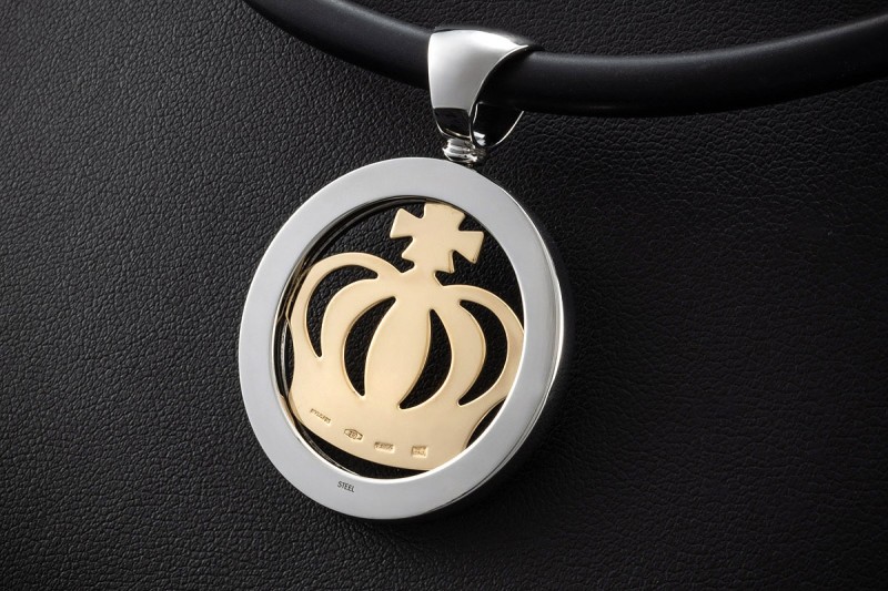 Bvlgari Anhänger Tondo Krone Kettenanhänger Bicolor Stahl 750er Gelbgold 