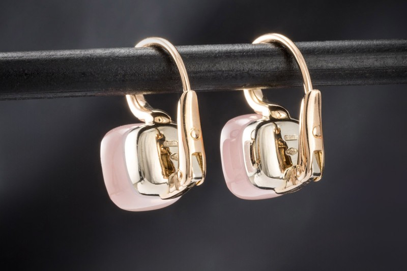 Pomellato Ohrringe Ohrstecker Nudo Classic mit Rosenquarz in 750er Gold 