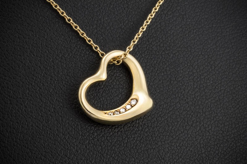 Tiffany Collier Kette Open Heart Elsa Peretti Herz 5 Diamanten Gold 750 