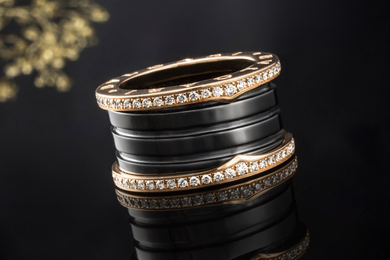 BVLGARI B.zero1 4-Band Ring Schwarze Keramik Diamanten 750er Roségold 53 