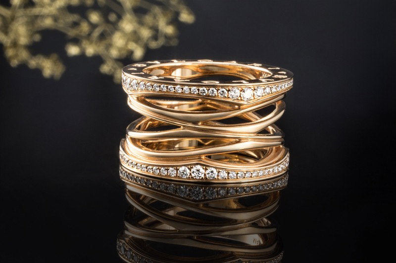 BVLGARI B.zero1 4-Band Ring Zaha Hadid mit Diamanten 52 in Roségold 750 