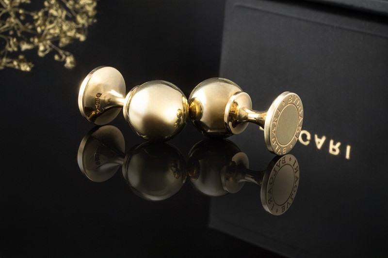 BVLGARI Manschettenknöpfe Runde Klassiker Massiv in 750er Gelbgold OVP 