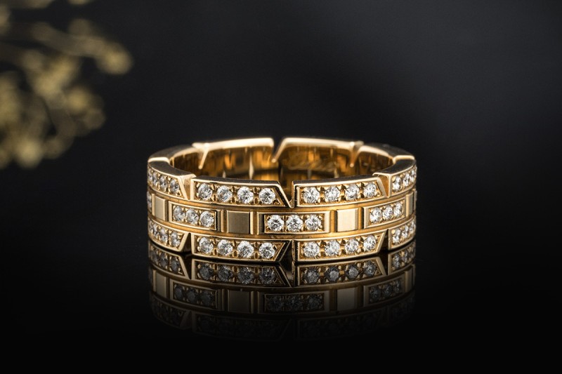 Cartier Tank Francaise Ring 3 Reihen Diamanten rundum in 750er Gelbgold 