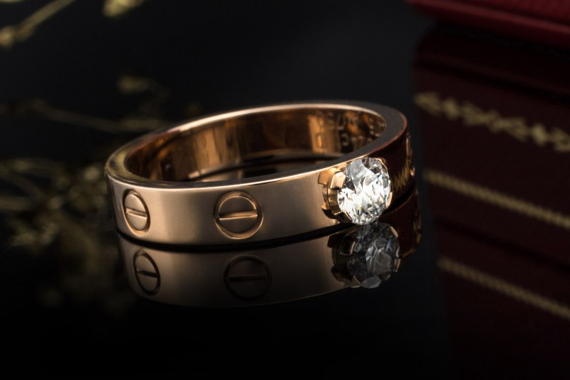 Cartier Love Solitär Ring mit 1 Diamant Brillant 750er Roségold Größe 51 
