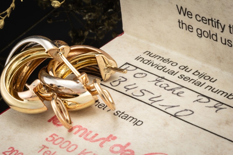 Cartier Trinity Ohrringe Creolen Gelbgold Weißgold Rotgold 750 Full Set 