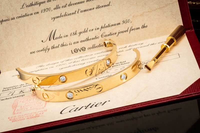 Cartier Love Armreif Armband Bracelet Diamanten Gelbgold Gr. 17 Full Set 