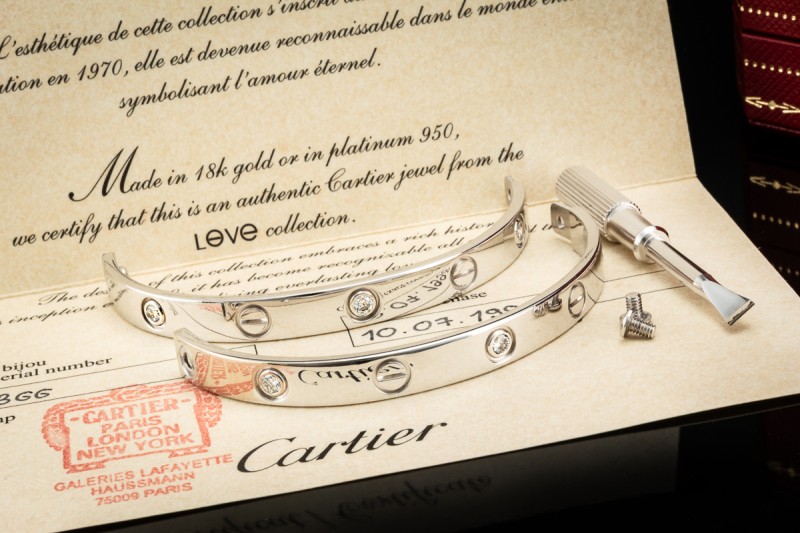 Cartier Love Armreif Armband Bracelet 6 Diamanten Weißgold Gr. 17 Full Set 
