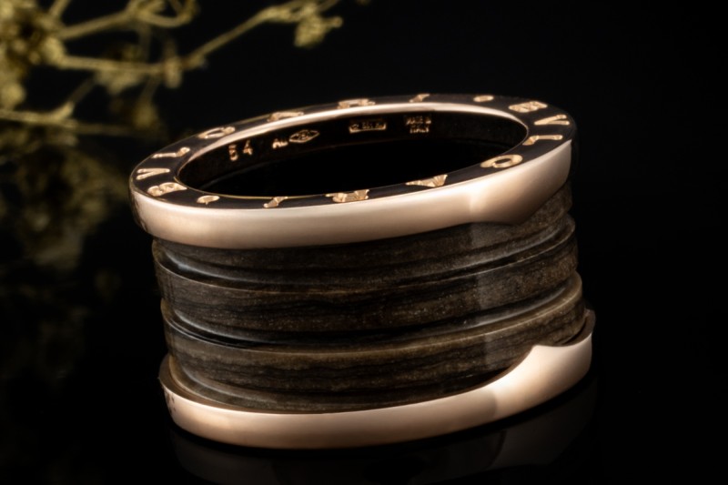 BVLGARI B.zero1 Ring 4-Band Marmor Braun Naturstein 750er Roségold Gr 54 