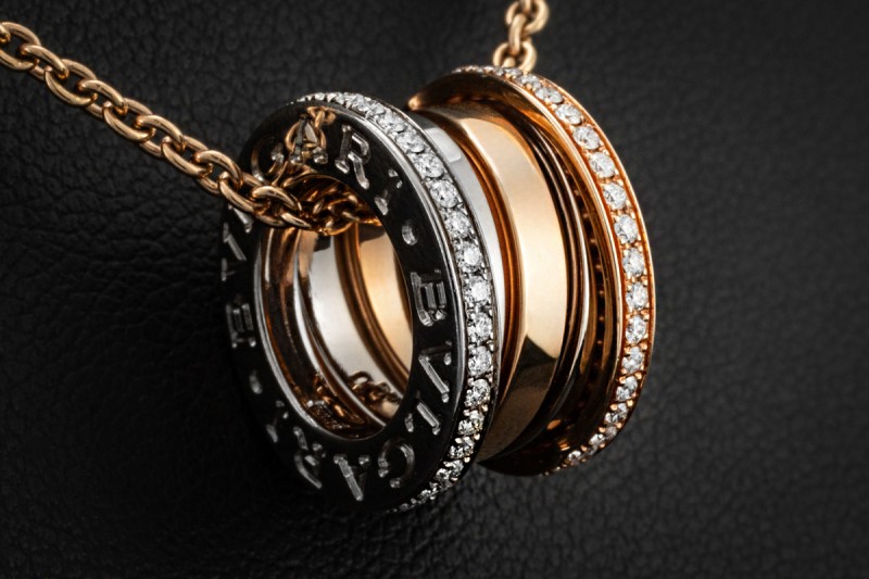 BVLGARI B.zero1 Collier Kette Anhänger Diamanten 750er Roségold Weißgold 