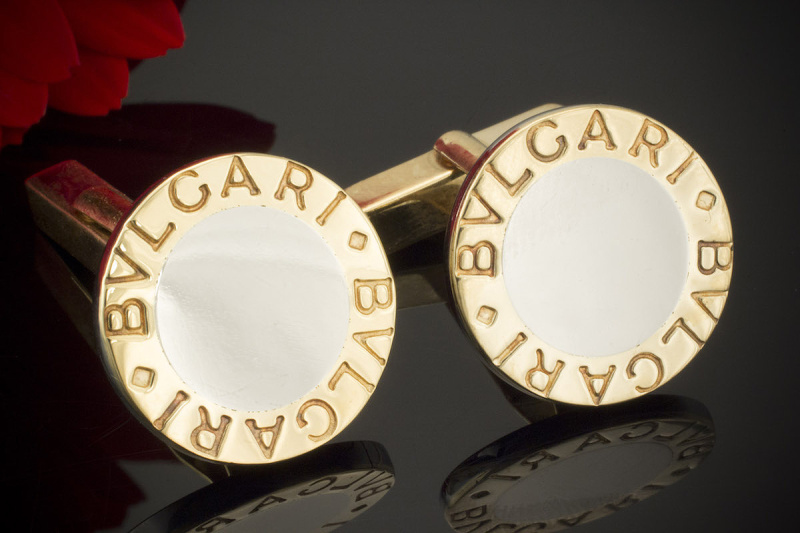 Bulgari BVLGARI Manschettenknöpfe Rund in 750er Gelbgold & Stahl Bicolor 