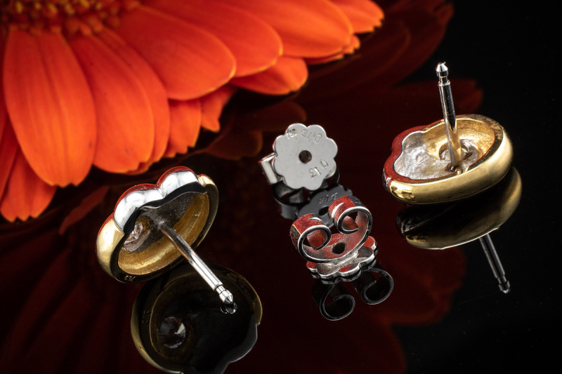 Ohrstecker Ohrringe Bicolor Goldschmiedearbeit mit Brillanten in Gold 750 