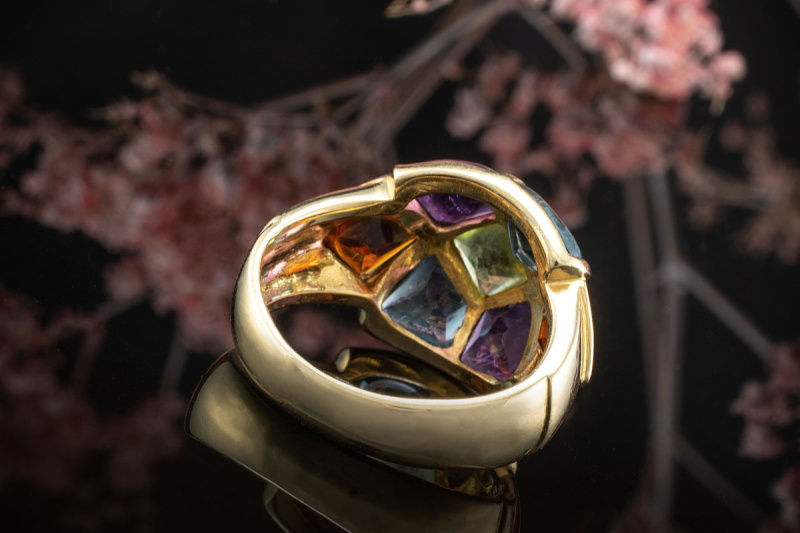 Ring mit Farbedelsteinen Topas Amethyst Peridot Citrin in 585er Gelbgold 