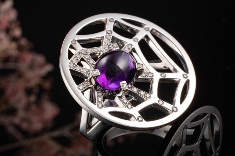 Chaumet Paris Ring Amethyst Spinnennetz mit Diamanten in 750er Weißgold 