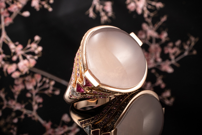 Pomellato Cocktail Ring Mondstein Turmalin Diamanten in Rotgold Rosegold 