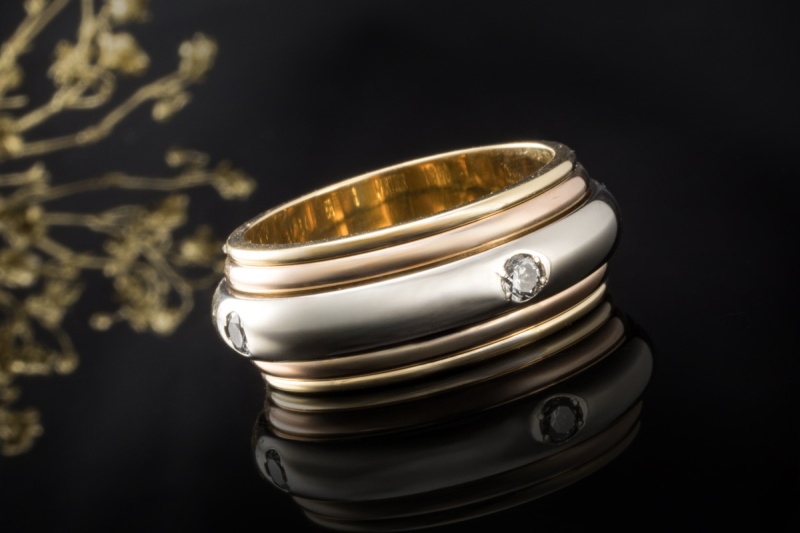 Cartier Drehring Saturn Ring Trinity mit Diamanten in Gold Tricolor 750 