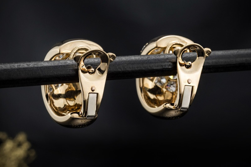 Cartier Bombé Ohrringe Vintage Creolen Große Diamanten in 750er Gelbgold 