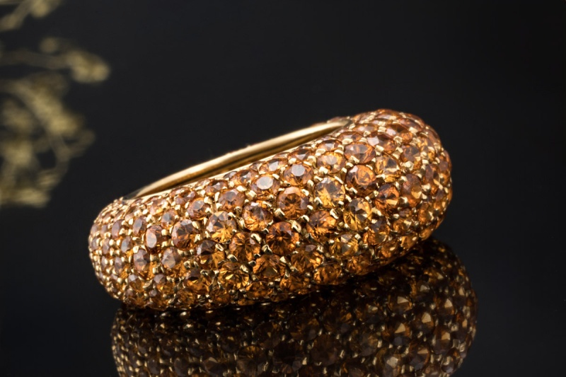 Ring Cocktailring Madeira Citrin goldiges Orange rundum in Gelbgold 750 