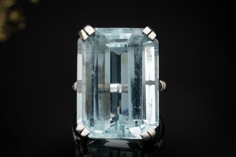 Eleganter Vintage Cocktailring Ring mit großem Aquamarin 750er Weißgold 
