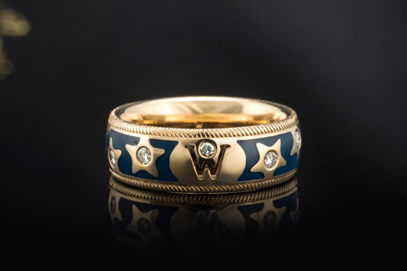 Wellendorff Vintage Ring Sternenhimmel Blau mit Diamanten 750er Gelbgold 