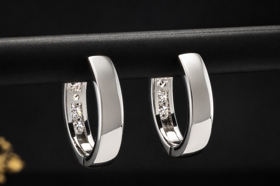 Klassische Creolen Ohrringe Ohrstecker mit Diamanten in 750er Weißgold 