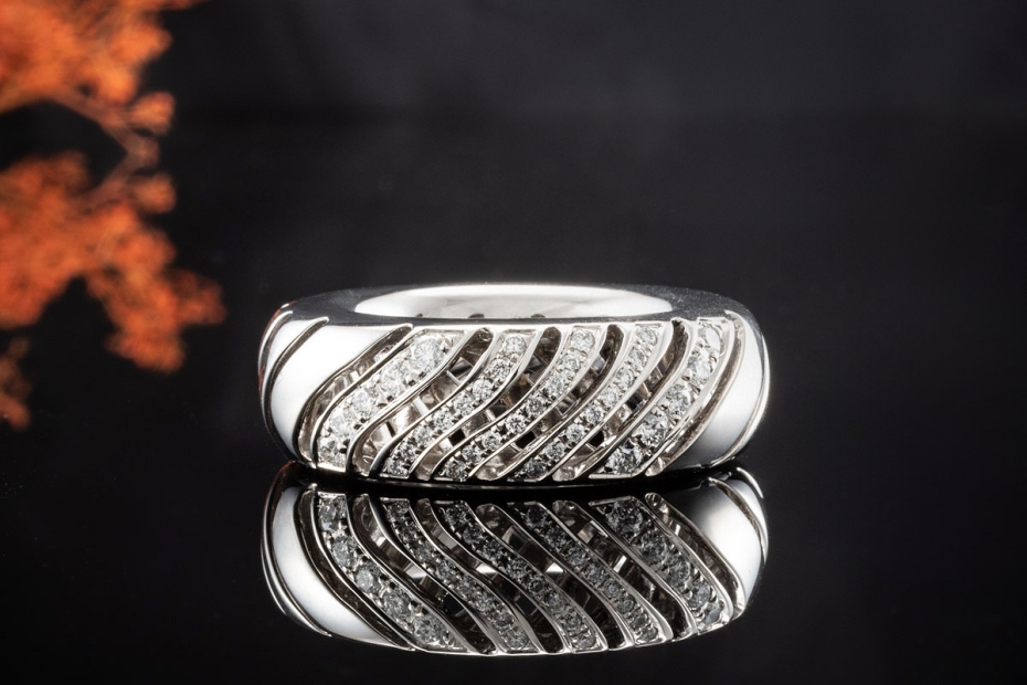 Odenwald Statement Ring mit Diamanten Offenes Design massiv in Weißgold 