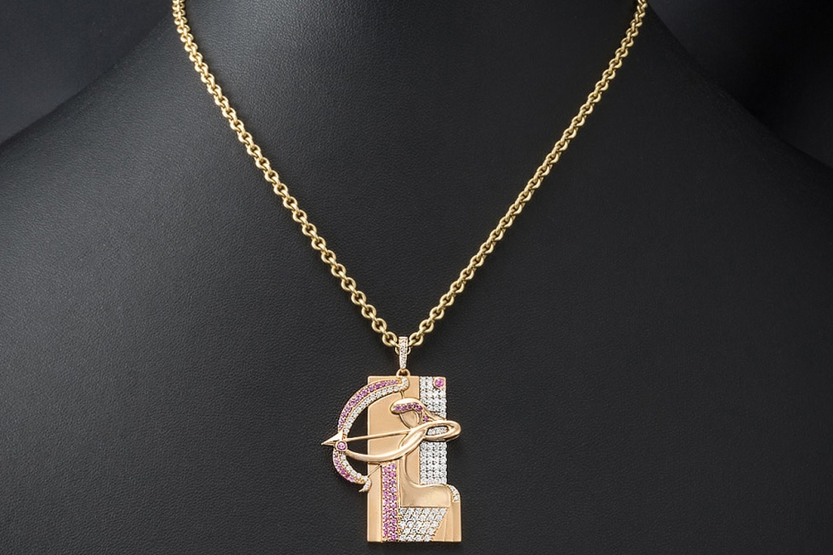 Jazychic Schütze Sternzeichen Anhänger Pink Saphir Diamanten in Roségold 