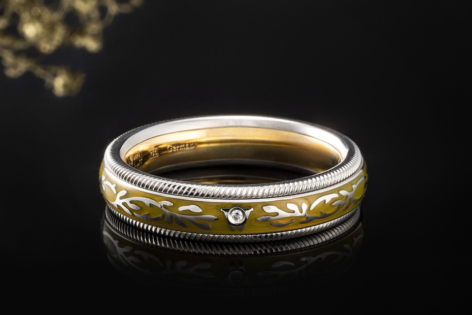 Wellendorff Ring Pistazie Drehring mit 1 Diamant in 750er Weißgold Gr 58 