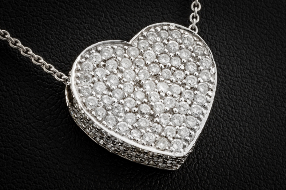 Al Coro Herz Collier Kette mit Anhänger mit Diamanten in 750er Weißgold 