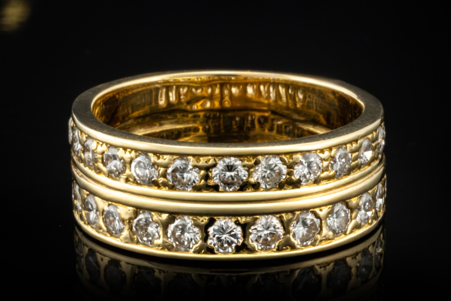 Bandring Ring mit 2 Reihen Diamanten Handarbeit in 750er Gelbgold Gr. 59 