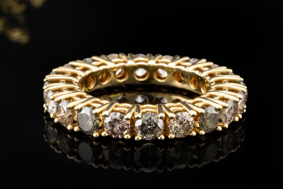 Memoire Ring Natürlich mit Diamanten in Erdtönen Cognac Braun 750er Gold 