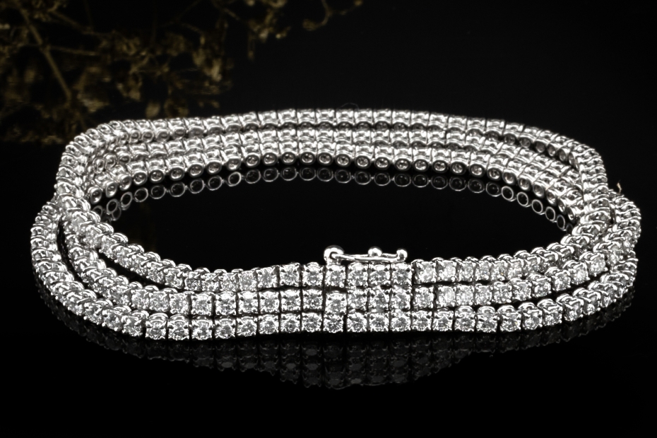 Crivelli Dreireihiges Tennisarmband mit 8,25 Ct Diamanten 750er Weißgold 