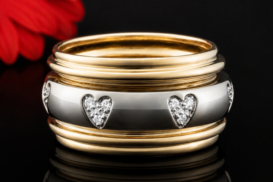 Wempe Ring Drehring mit Diamant Herzen in Weißgold Gelbgold 750 Bicolor 