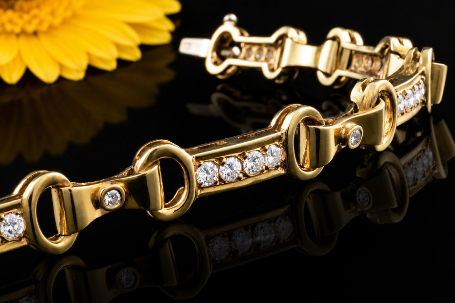 Armband Reitsport Pferdetrense mit Diamanten in Gelbgold 750 Handarbeit 