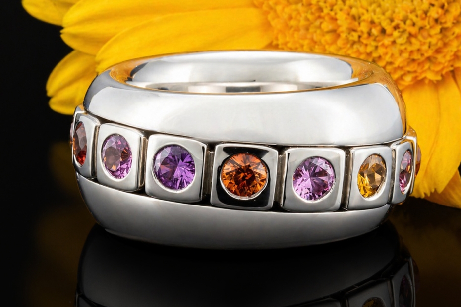 Odenwald Eternity Drehring Tango mit bunten Saphiren Massiv Weißgold 750 