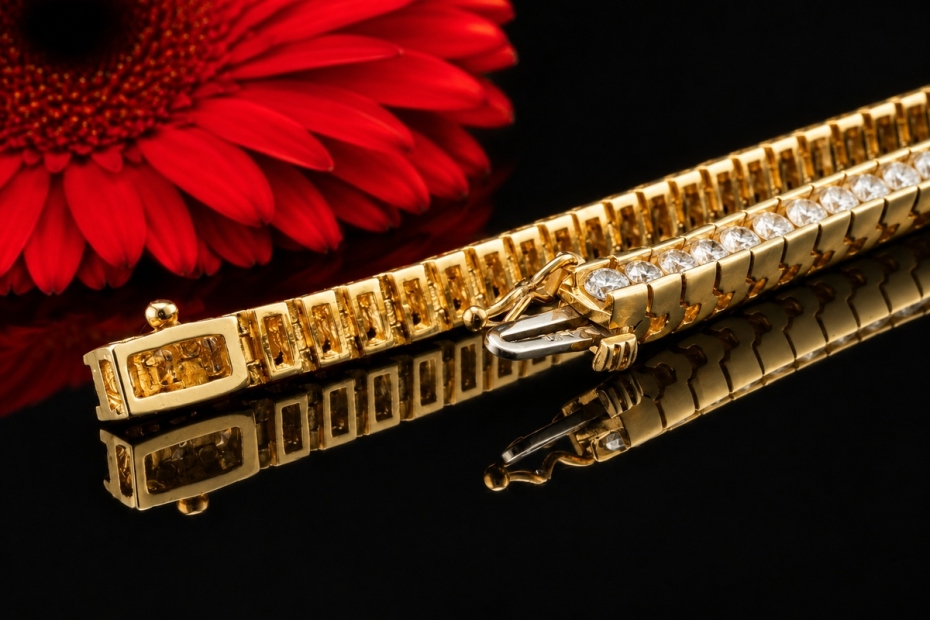 Klassisches Tennisarmband Exklusive Arbeit mit Diamanten in Gelbgold 750 