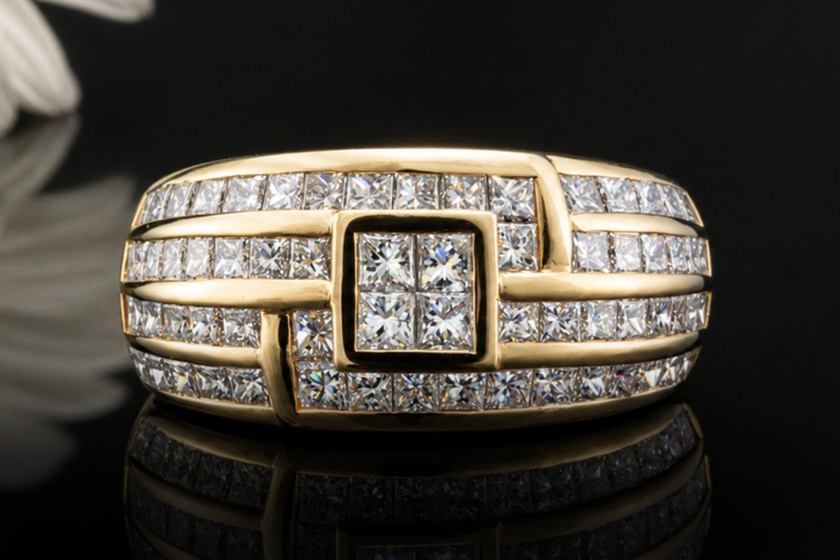 Wempe Ring Architektonisches Design mit Carré Diamanten in Gelbgold 750 