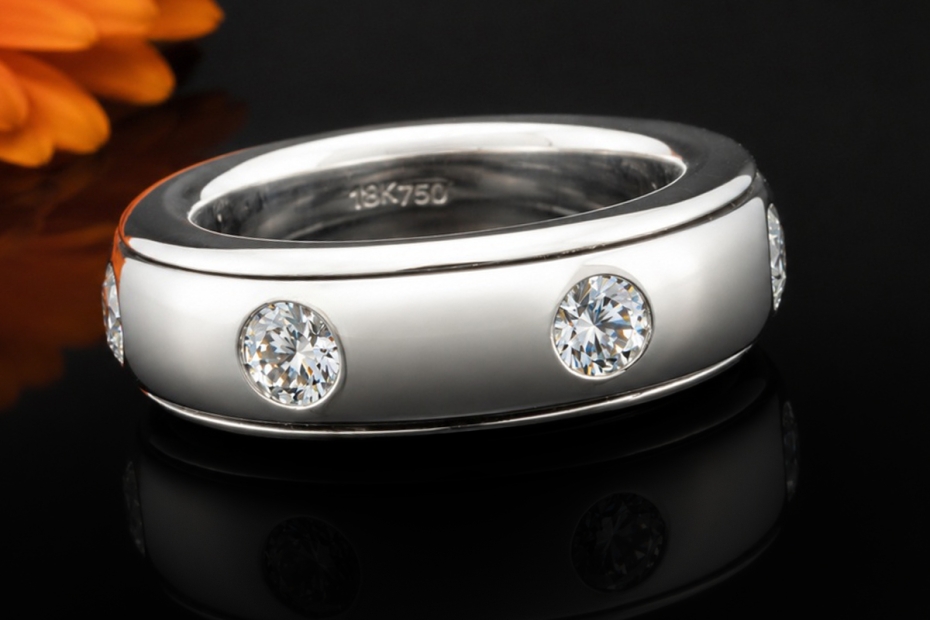 Massiver Memoire Drehring Handarbeit mit Diamanten Gr 56 in Weißgold 750 