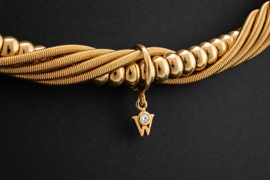 Wellendorff Collier Seidenkordel Sondermodell Diamant Massiv in Gelbgold 