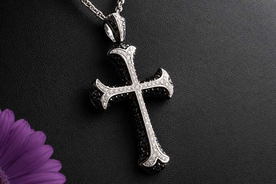 Juwelier Leicht Kreuz Anhänger Diamanten schwarze Saphire 750er Weißgold 