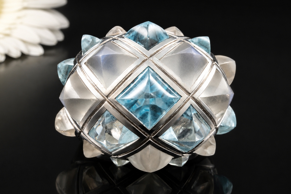 Stephen Webster London Cocktailring Mondstein Blautopas in Weißgold 750 