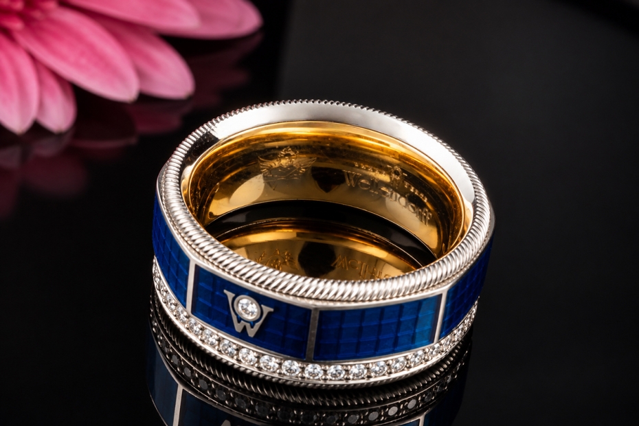 Wellendorff Ring Blaue Lagune Drehring mit Diamanten in 750er Weißgold 