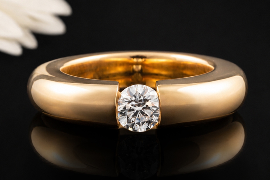 Massiver Solitär Ring Spannring mit Diamant 0,52 Carat in 750er Roségold 