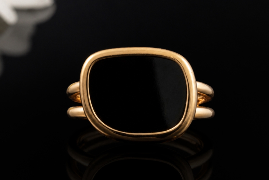 Roberto Coin Ring Schwarze Jade Asymmetrisches Design in 750er Roségold 