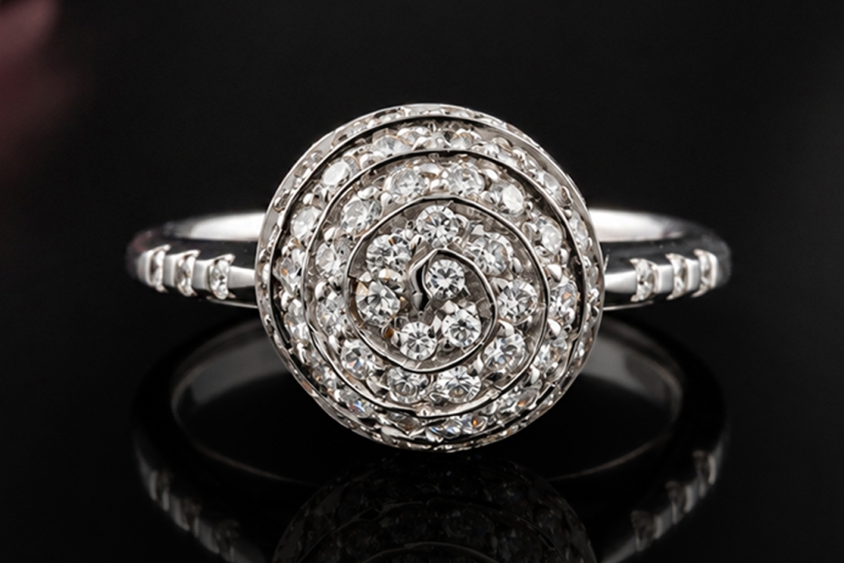 Designer Ring Kugel mit Diamanten in 750er Weißgold Goldschmiedearbeit 