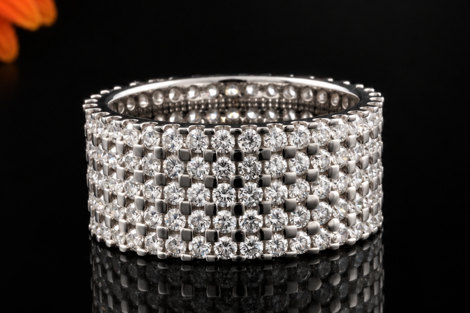 Breiter Ring mit 5 Reihen 3,15 Ct Diamanten Brillanten in 750er Weißgold 