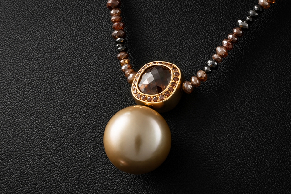 Diamantcollier 42 Carat braune & schwarze Diamanten Südseeperle Gold 750 