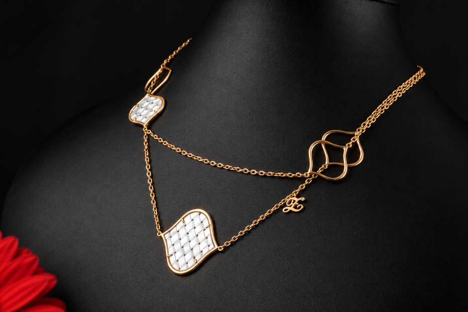 Zoccai 1839 Venice Collier mit geflochtenem Perlmutt in 750er Roségold 