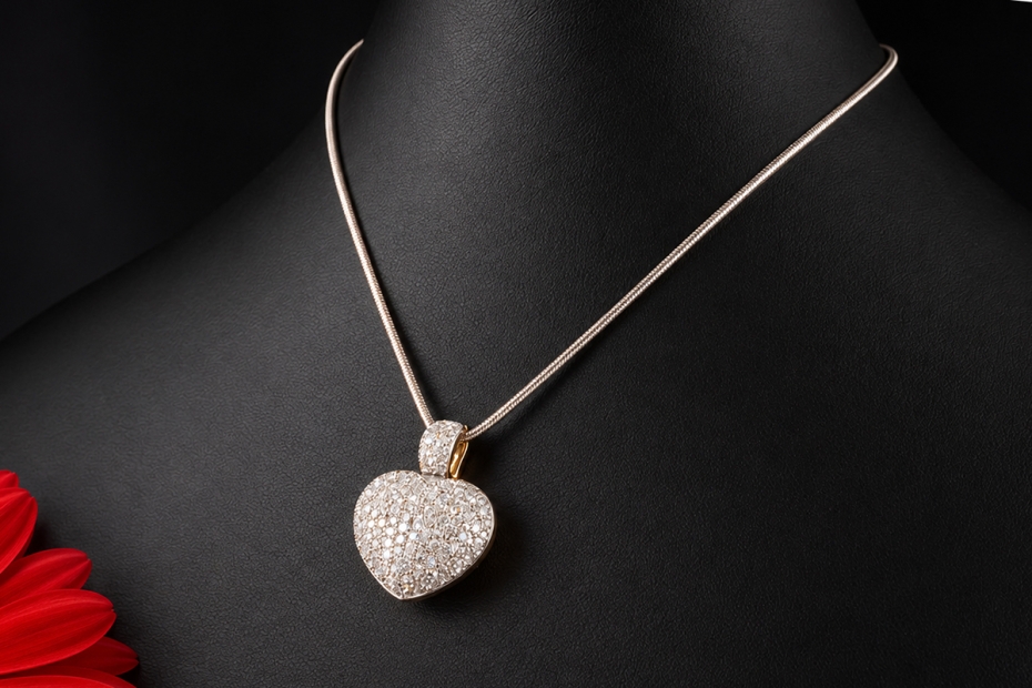 Großer Herz Anhänger mit 5 Carat Diamanten in Gelbgold und Weißgold 750 
